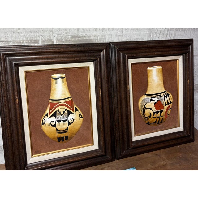 Tribal Erv Johnson Hopi Acoma Pottery Acrylic Painting Set Aztec Tribal For Sale - Image 3 of 12