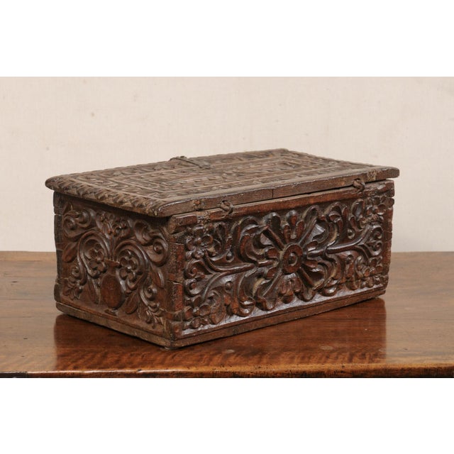 18th C. Spanish Colonial Carved-Wood Trunk For Sale In Atlanta - Image 6 of 10
