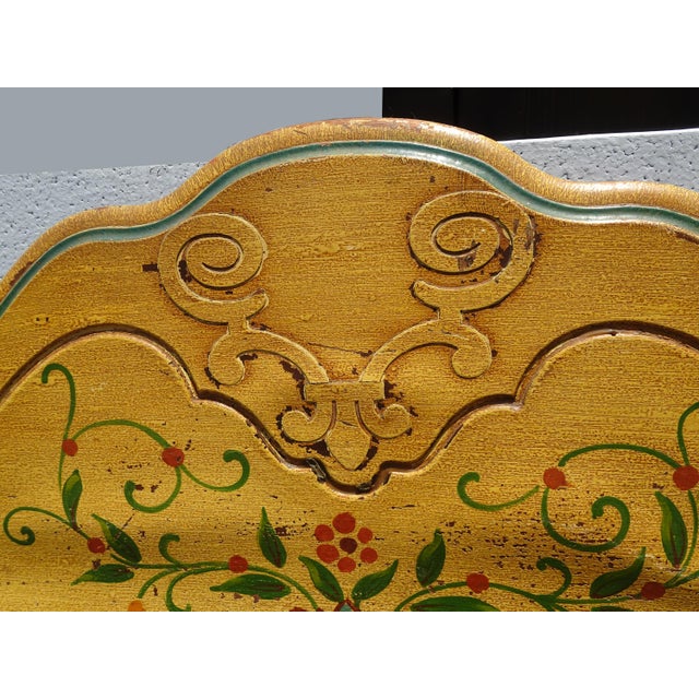 Pair Vintage French Provincial Hand Painted Gold Floral Twin Headboards W Rails For Sale - Image 10 of 17