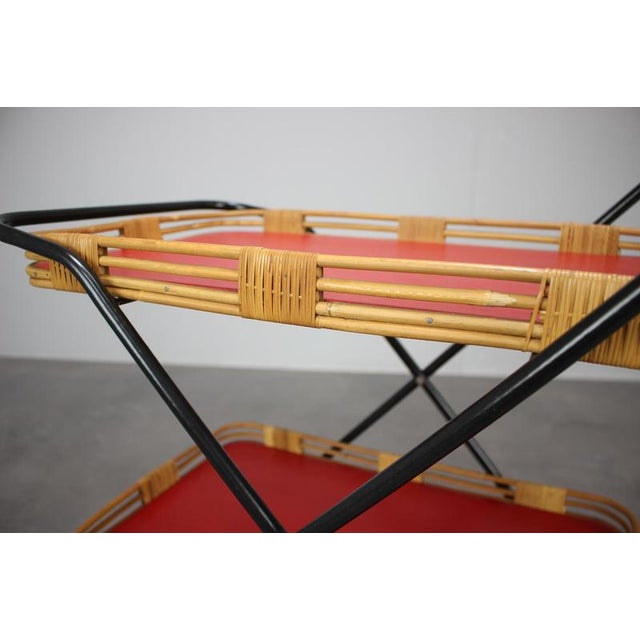 Mid-Century Czechoslovak Folding Bamboo Serving Trolley, 1960s For Sale - Image 6 of 13