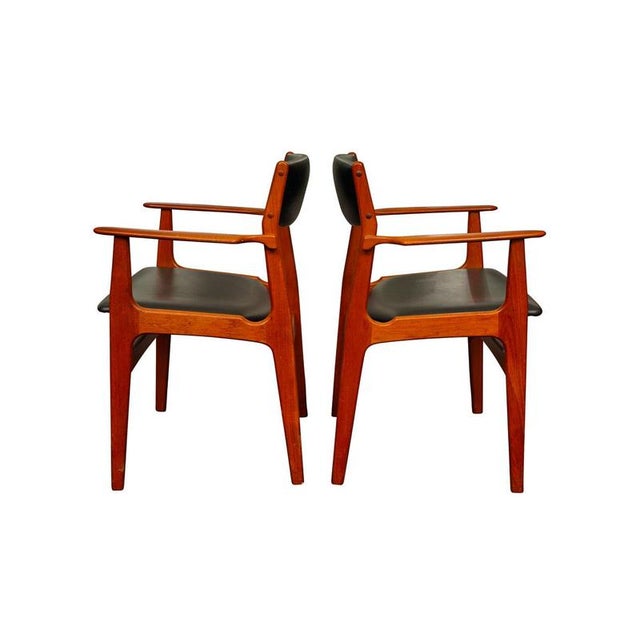 Black Dining Chairs in Teak and Black Vinyl Upholstery, Set of 5 For Sale - Image 8 of 8