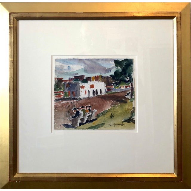 Samuel Grunvald, 1930's American WPA Modernist New York City Watercolor Painting Harlem River Dr, c.1938 For Sale - Image 4 of 6