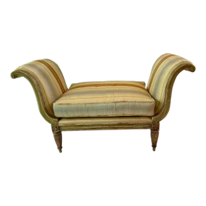 Nancy Corzine Louis XVI Style Silk Stripe Roll Arm Bench