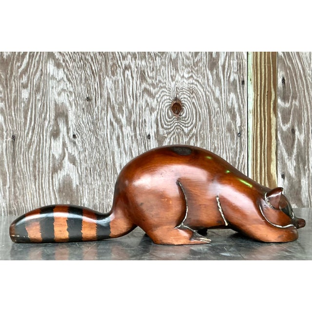 Vintage Boho Carved Wood Raccoon For Sale - Image 4 of 10