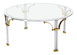 Mid-Century Modern Chrome Brass and Glass Round Coffee Table
