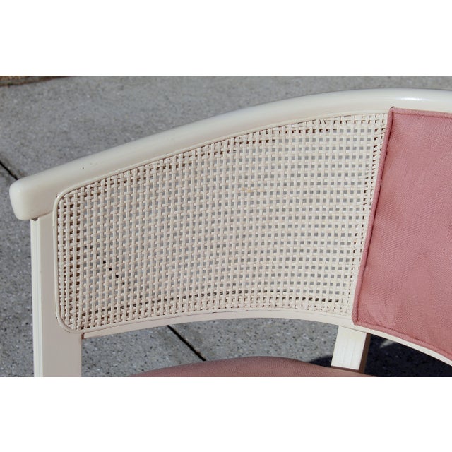 Vintage Cane Barrel Chair With Blush Pink Upholstery | Hollywood Regency Style Accent Chair For Sale - Image 13 of 18