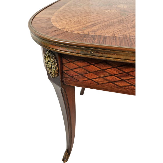French Louis XV Style Marquetry Side Table With Bronze Accents, Circa 1900 For Sale - Image 11 of 14