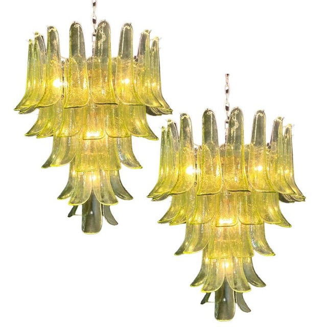 Nickel and Green Murano Glass Chandeliers, 1990s, Set of 2 For Sale - Image 11 of 16