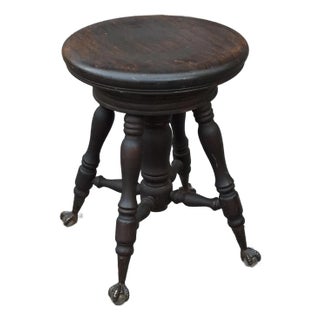 19th Century Oak Revolving Piano Stools With Glass Ball Claw Feet For Sale