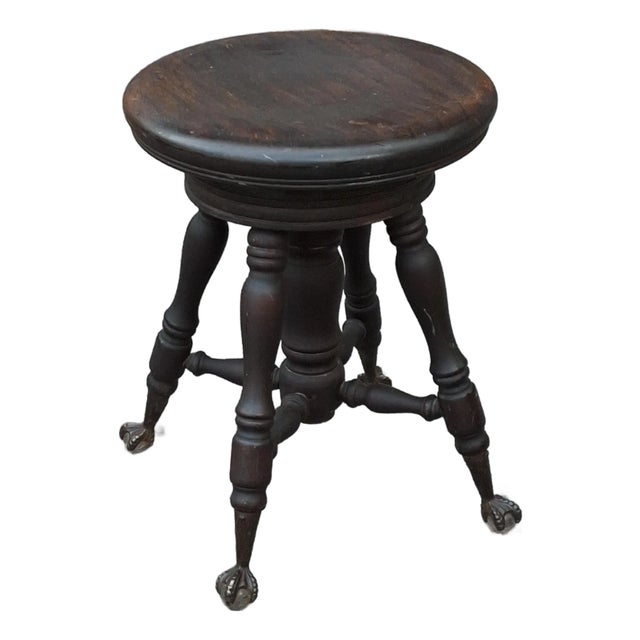19th Century Oak Revolving Piano Stools With Glass Ball Claw Feet For Sale