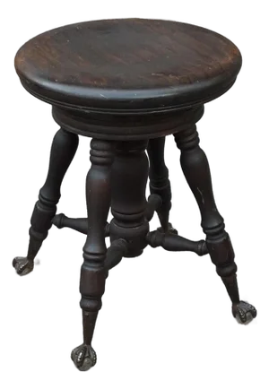 19th Century Oak Revolving Piano Stools With Glass Ball Claw Feet