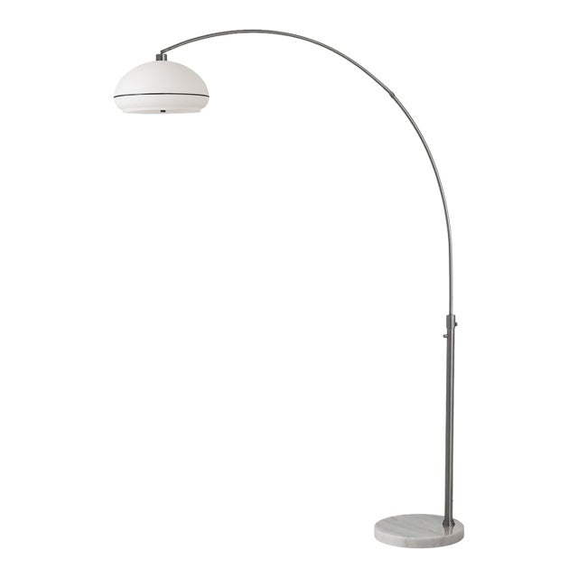 1960s Morelli Floor Lamp in Black Nickel Finish - White Oval Shade, Mid Century Arc Lamp For Sale