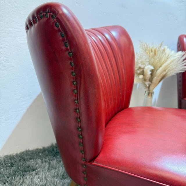 Red Mid-Century Modern Cocktail Chairs in Red Faux Leather, 1950s, Set of 2 For Sale - Image 8 of 16
