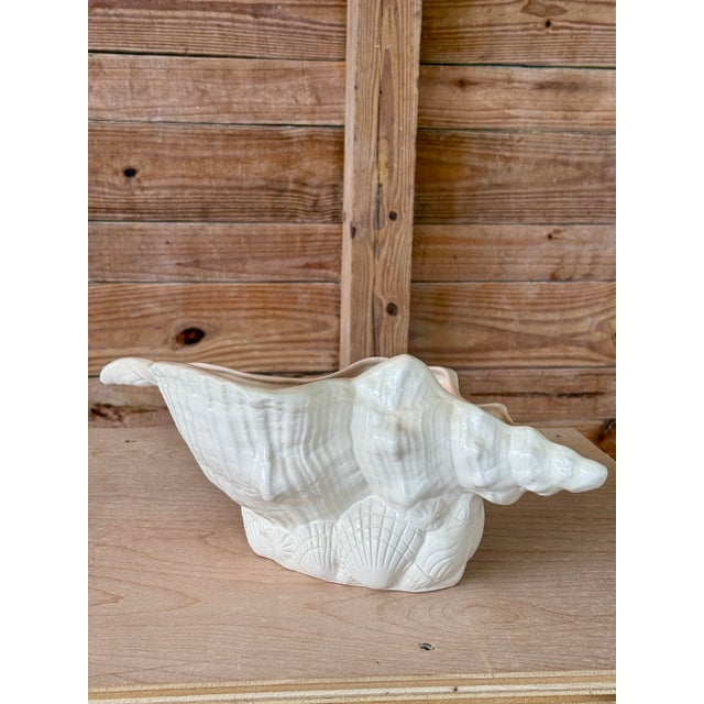 Vintage Coastal Ceramic Conch Shell Planter or Centerpiece For Sale - Image 4 of 11