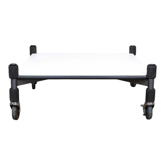 Post-Modern Low Coffee Table or End Table White Laminate & Metal on Casters Style Brian Kaneodern For Sale