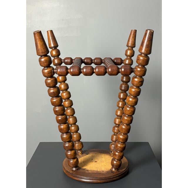 Mid-Century Brutalist Turned Wood Stool in the style of Charles Dudouyt, 1950s For Sale - Image 9 of 18