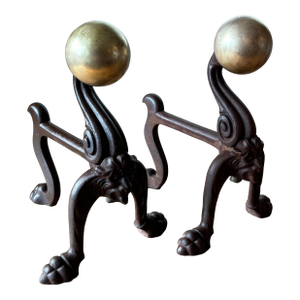 19th Century English Brass and Cast Iron Andirons