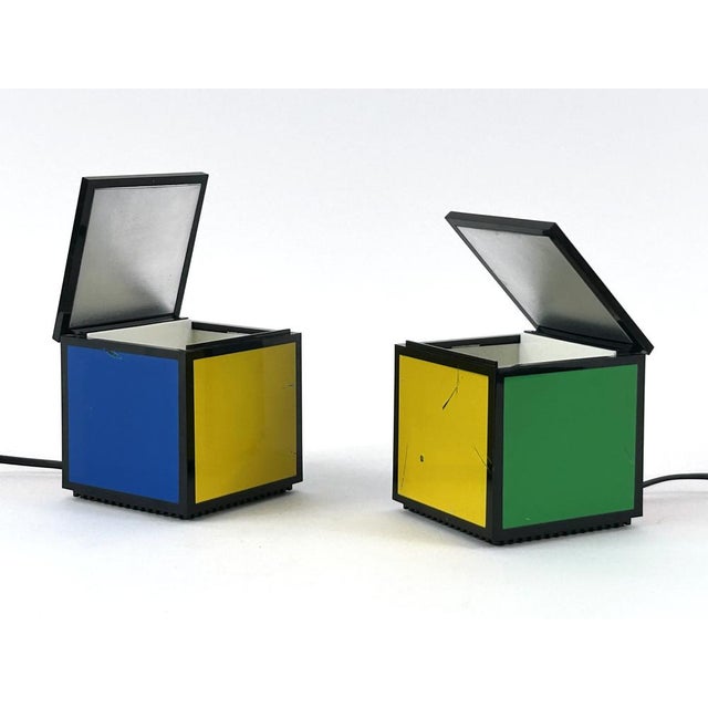 Plastic Early Pentacolore Cuboluce Table Lamps by Franco Bettonica & Mario Melocchi for Cini & Nils, 1972, Set of 2 For Sale - Image 7 of 18