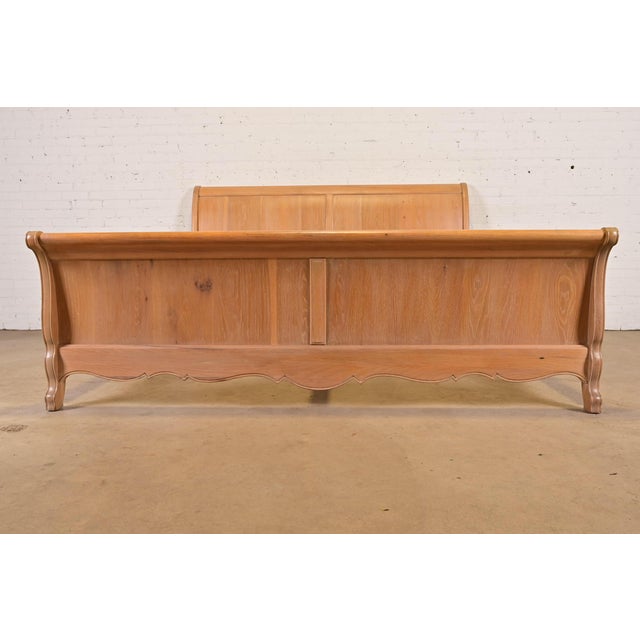 Wood Thomasville French Country Carved Oak King Size Sleigh Bed For Sale - Image 7 of 13