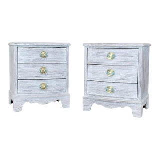 1940s Shabby Chic White Painted Three-Drawer Nightstands - a Pair For Sale