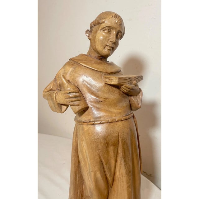 1940s Hand Carved Wood Folk Art Friar Monk Statue Sculpture Religious Figure For Sale In New York - Image 6 of 11