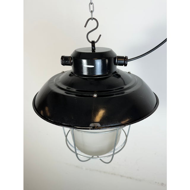 Black Industrial Black Enamel Factory Hanging Lamp from Elektrosvit, 1960s For Sale - Image 8 of 15