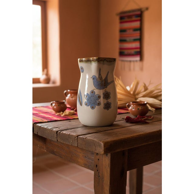 Ken Edwards El Palomar Blue Bird Flowers Mexican Tonal Folk Art Pottery Pitcher For Sale - Image 11 of 11