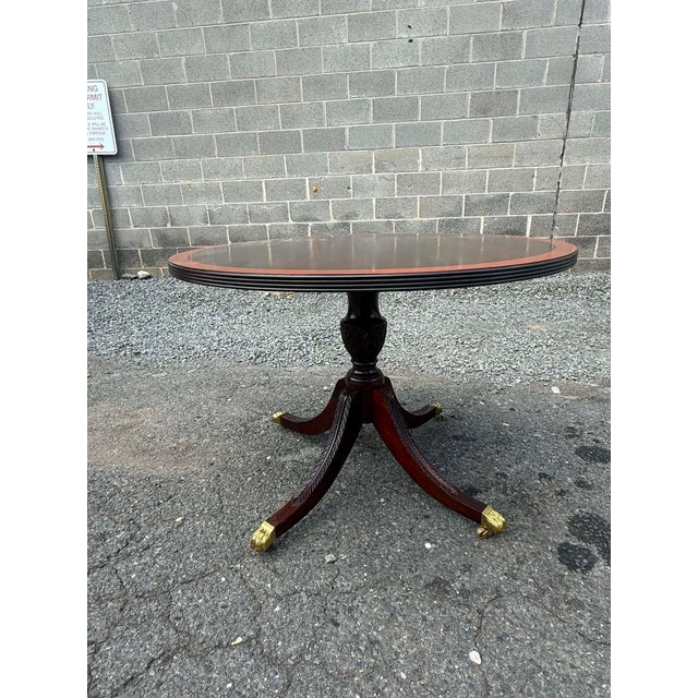 Stickley Georgian Style Inlaid Mahogany Pedestal Base Dining Table or Center Table For Sale - Image 9 of 18
