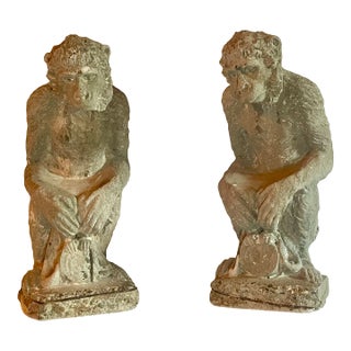 Pair of French Cast Stone Monkey Garden Statues, 23-Inch, Vintage For Sale