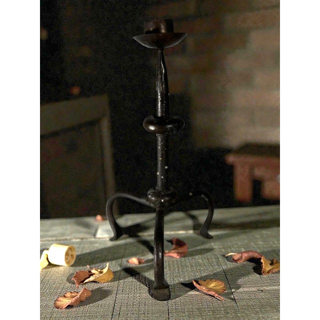 Antique Hand-Forged Wrought Iron Tripod Candle Holder. For Sale - Image 12 of 12