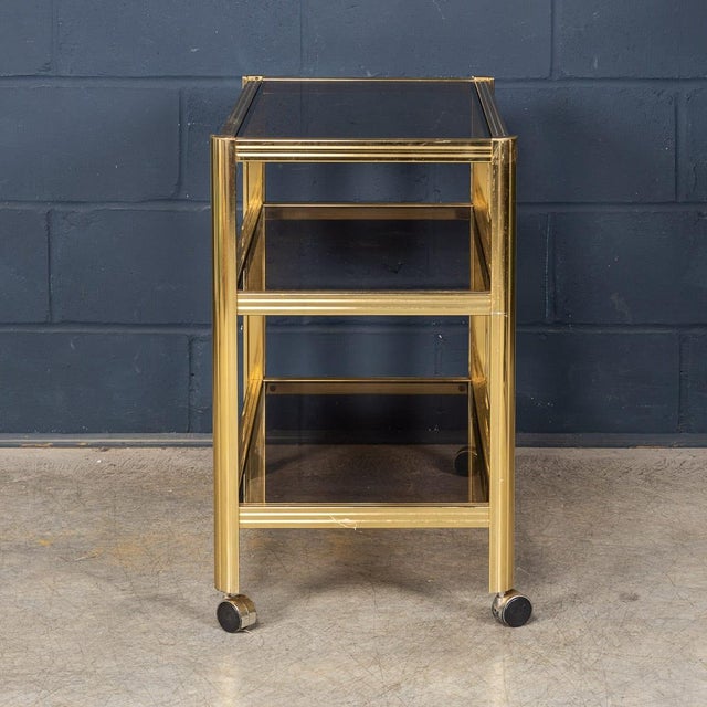 Vintage Brass and Smoked Glass Drinks Trolley from Maison Jansen, 1970 For Sale - Image 9 of 18