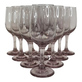 1980s Hollywood Regency Contemporary Amethyst Violet Wine Glasses - Set of 10. For Sale