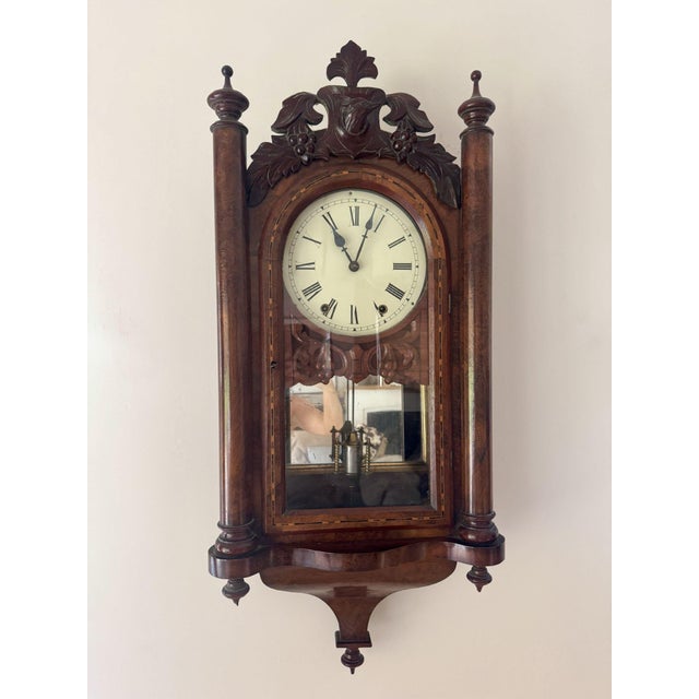 Metal Walnut Drop Dial Wall Clock, 1860 For Sale - Image 7 of 9