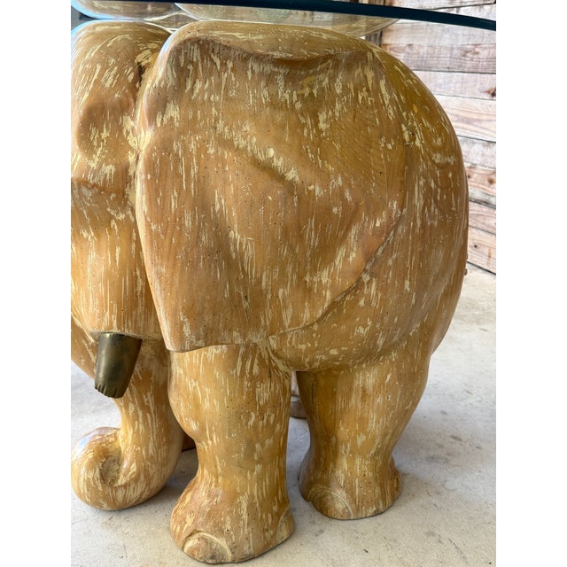 Wood Monumental Hand-Carved Sculptural Elephant Dining or Center Table Base With Original Patina For Sale - Image 7 of 12