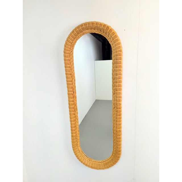 Silver Large Vintage Oval Rattan Wicker Wall Mirror, France, 1980s For Sale - Image 8 of 10