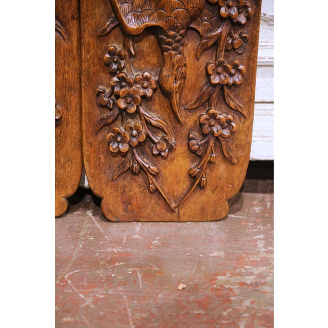 Pair of Early 20th Century French Art Deco Carved Walnut Pheasant Wall Panels For Sale - Image 4 of 7