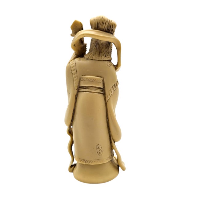 Ivory Action-Lobeco Italian Resin Figurine Pair, Asian Man and Woman, 7-Inch For Sale - Image 8 of 14