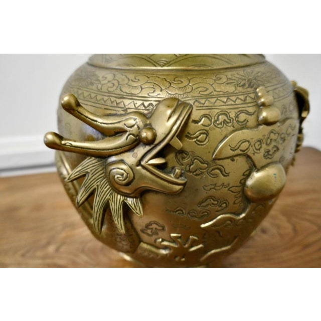 Large Oriental Decorated Brass Vase, 1900 For Sale - Image 4 of 7