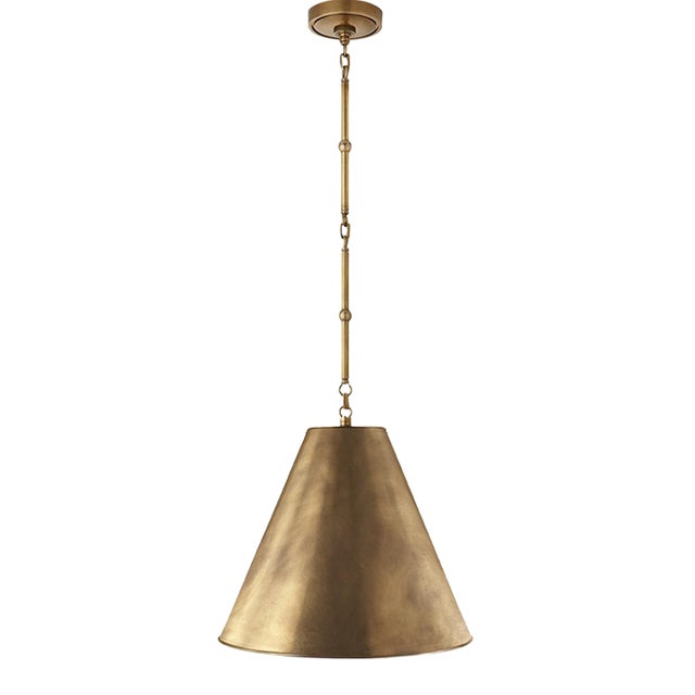 Thomas O'Brien for Visual Comfort Signature Goodman Small Hanging Light in Hand-Rubbed Antique Brass with Hand-Rubbed Antique Brass Shade For Sale