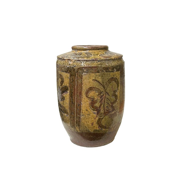 Vintage Earthy Beige Brown Village Rural Pottery Ceramic Pot Vase For Sale - Image 4 of 7