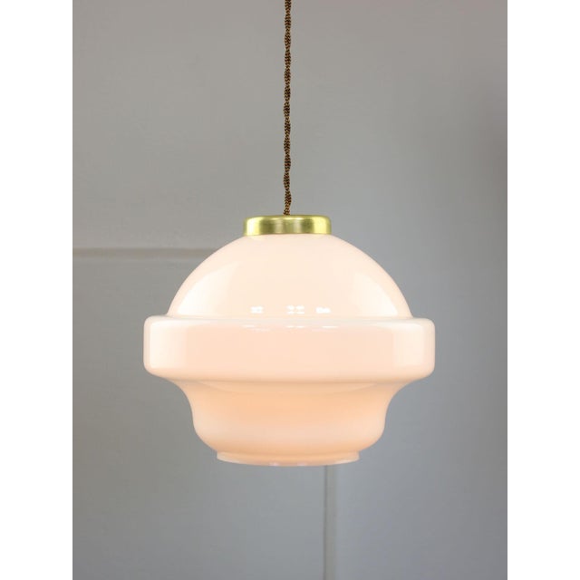 Mid-Century Italian Opaline and Brass Pendant Lamp For Sale - Image 6 of 18