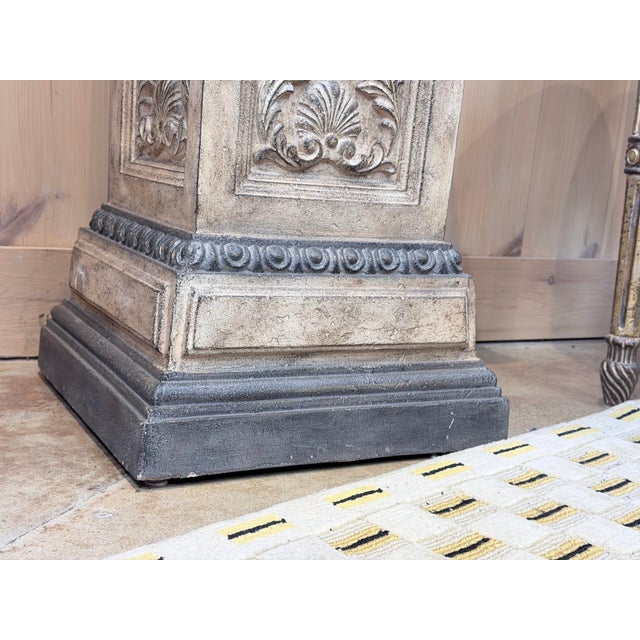 Wood Carved Decorative Pedestal Column With Stone Finish For Sale - Image 7 of 8