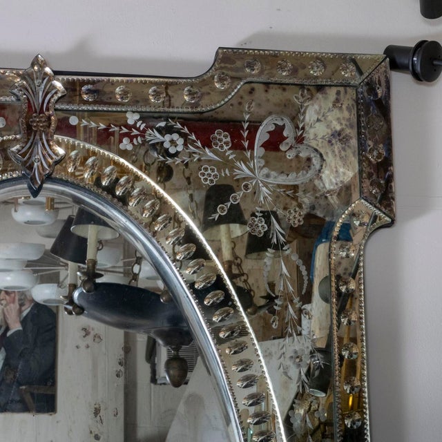 Italian Etched and scalloped glass Venetian mirror For Sale - Image 3 of 13