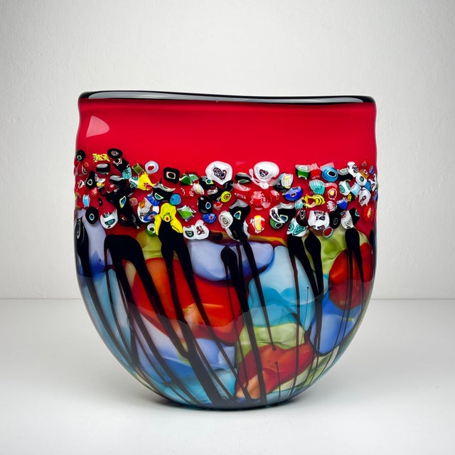 Large Vintage Murano Glass Vase Murrine, Italy, 1980s For Sale - Image 9 of 14
