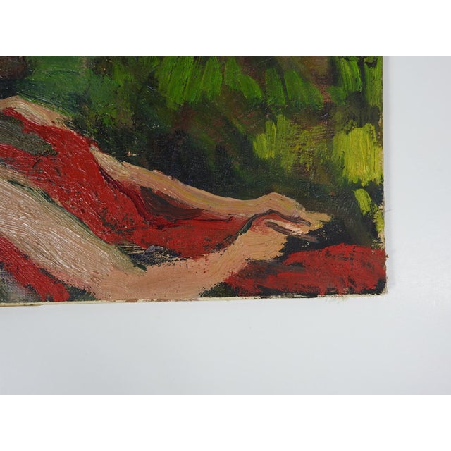 Mid 20th Century Mid 20th Century Plein Air Woman in Garden Painting For Sale - Image 5 of 8