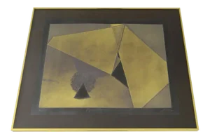 Mid 20th Century "Pyramids in the Sun and Shade" Collage Collagraph, Framed