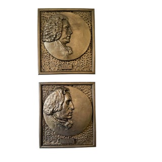 Vintage Metal Relief Wall Plaques of Bach & Chopin, Set of 2 For Sale
