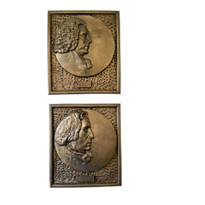 Vintage Metal Relief Wall Plaques of Bach & Chopin, Set of 2
