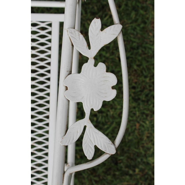 White Wrought Iron Chaise Lounge With Floral Cushions For Sale - Image 8 of 15