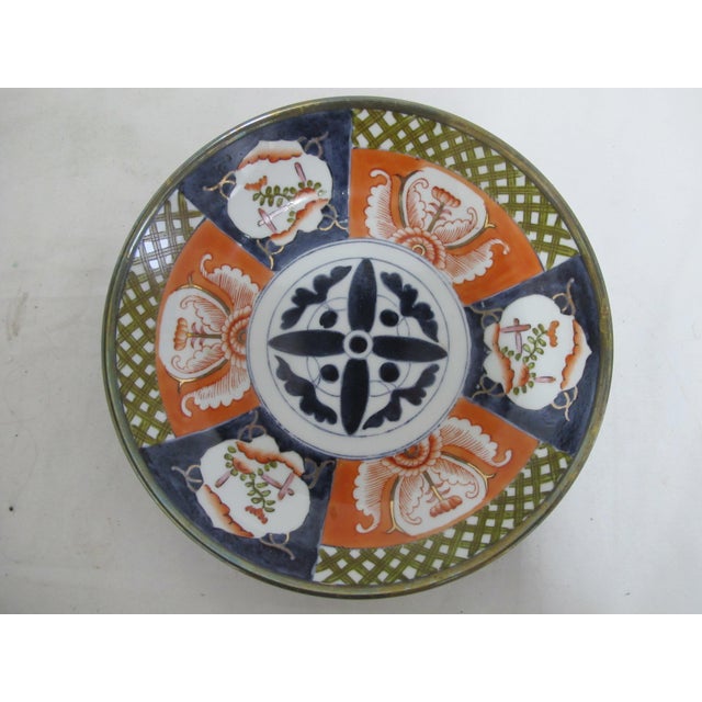 Ceramic Saks Fifth Avenue Vintage Japanese MCM Imari Porcelain & Brass Bowl Plate For Sale - Image 7 of 7